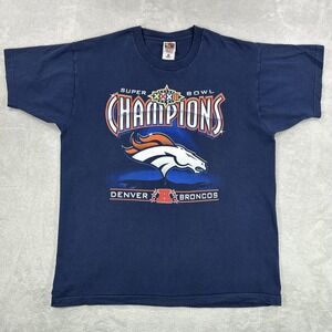 Vintage Denver Broncos Shirt Mens XL Blue NFL SB XXXII Champs Fruit Of The Loom